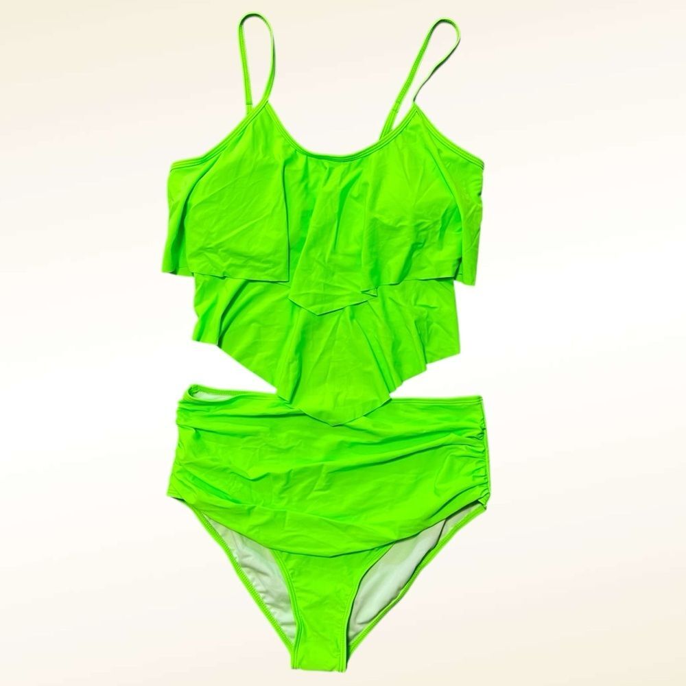 Adisputent Neon Green Ruffled High Waist Bikini NWT Size XL Beach Summer